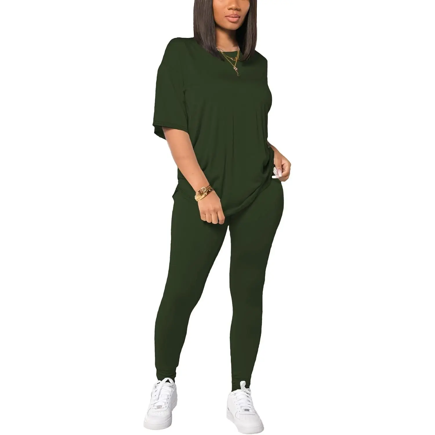 Women 2 Piece Outfits Summer Sweatsuits Drop Shoulder Tracksuits Biker Short Workout Jogger Sets