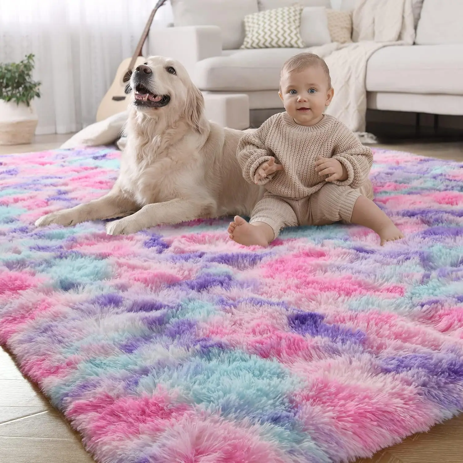 Luxury  Rainbow Area Rug for Girls Bedroom 3x5, Soft Fuzzy  Rugs for Bedroom Boys Playroom, Cute Colorful Tie Dye Princess Carpet for  Living Room  Decor, /
