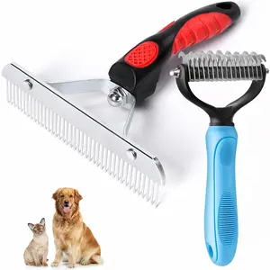 Undercoat Rake for Dogs Long Tooth Grooming Rake + Deshedding Brush Comb Dematting Tool Set Pet Grooming Brushes for Middle Large Dog Longhair Cat Horse German Shepherd Comb Husky Brush
