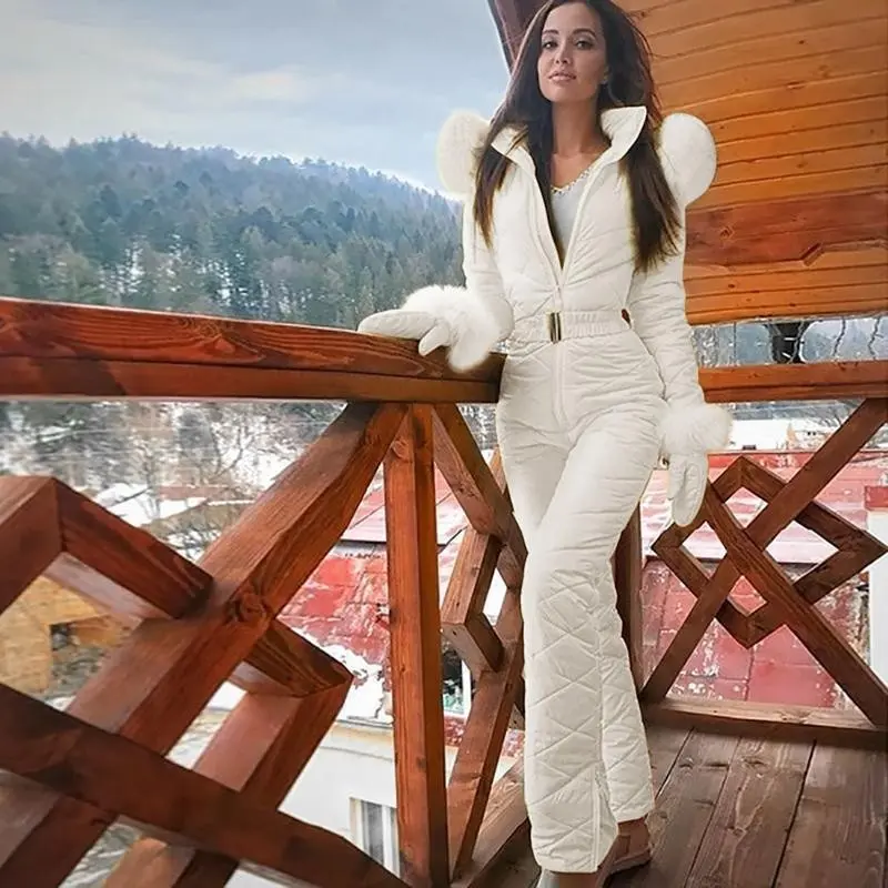 Thick Sports Casual Snowboard Fashion Outdoor Zipper Ski Skisuit Suit Women Outfit Jumuit for Women Womenswear Pink Basic Long Sleeve