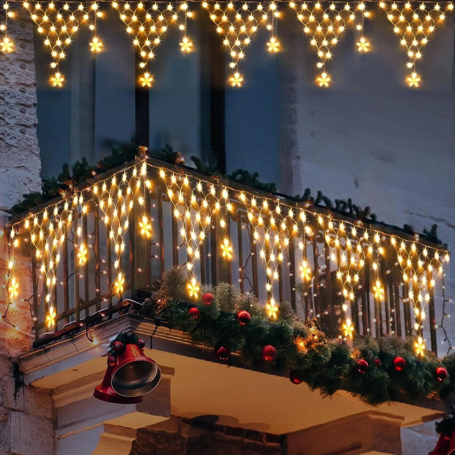 Ramadan Lights Outdoor Decorations 218 LED 13.8ft  Curtain Fairy Lights with 11 Drops, Clear Wire LED String Light Decor with 8 Modes for Wedding Party Holiday Christmas  Indoor Outdoor Decor
