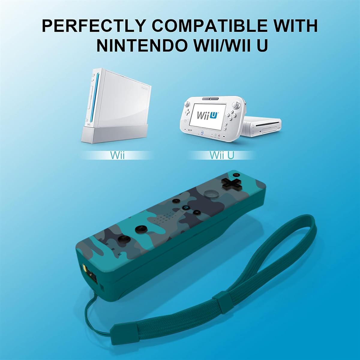 Wii Controller 2 Pack,Wii Remote Controller with  Case and Wrist Strap,Remote Compatible with Wii/Wii U (Camo Blue and Camo Red)