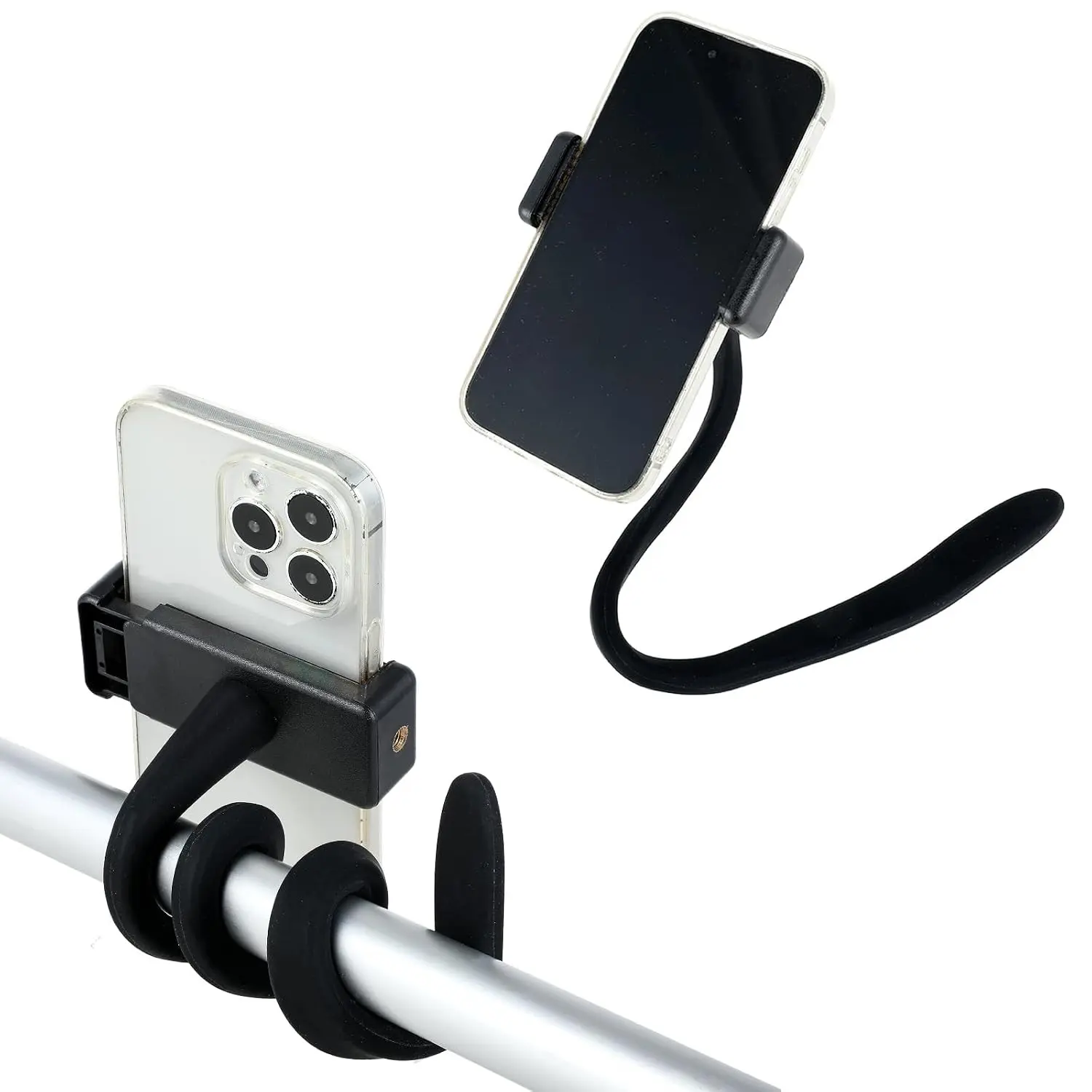 Portable Flexible Stroller Phone Holder with Non-Slip Arm Grip and Soft Alloy Clamp, Universal Cell Phone Stand for Baby Buggy, Stroller, Desk, Handlebar, Treadmill, Pushchair(Gift)