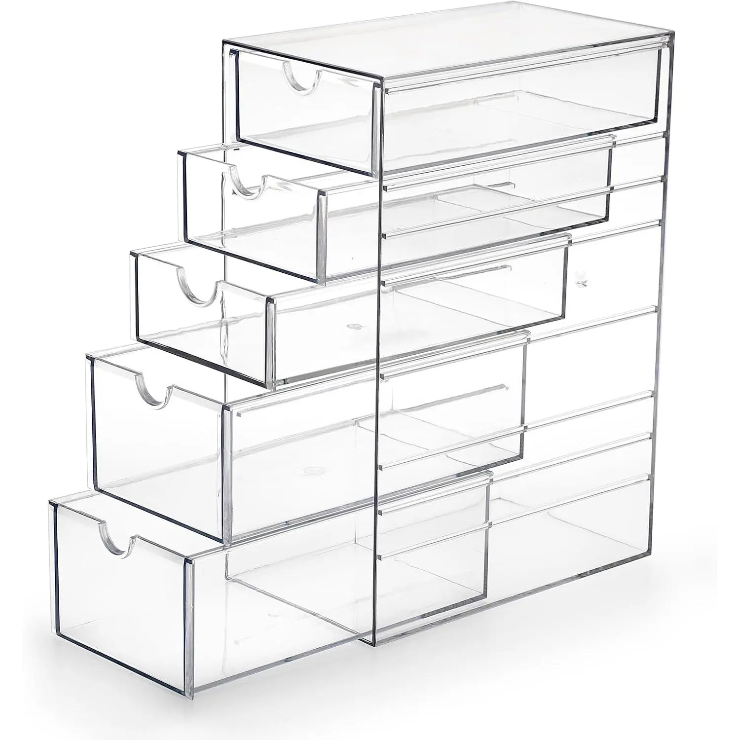 5-Drawers Plastic Storage Organizer, Clear Hair Accessories Organizer with Large Capacity for Bathroom, Dresser,  Hair Tie Container for Girls Women