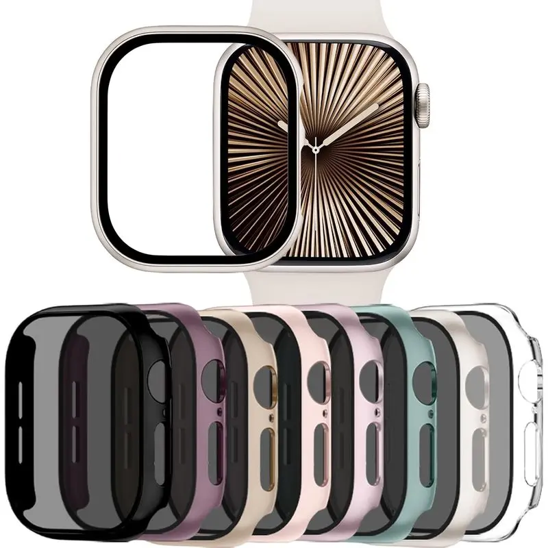 8-Pack Privacy Case for Apple Watch Series 11 42mm Screen Protector, Anti-Spy Cover for iWatch Series 11 10 42 mm, Black Clear Pink Starlight Rose Pink Pine Green Milk Tea Smoke Violet