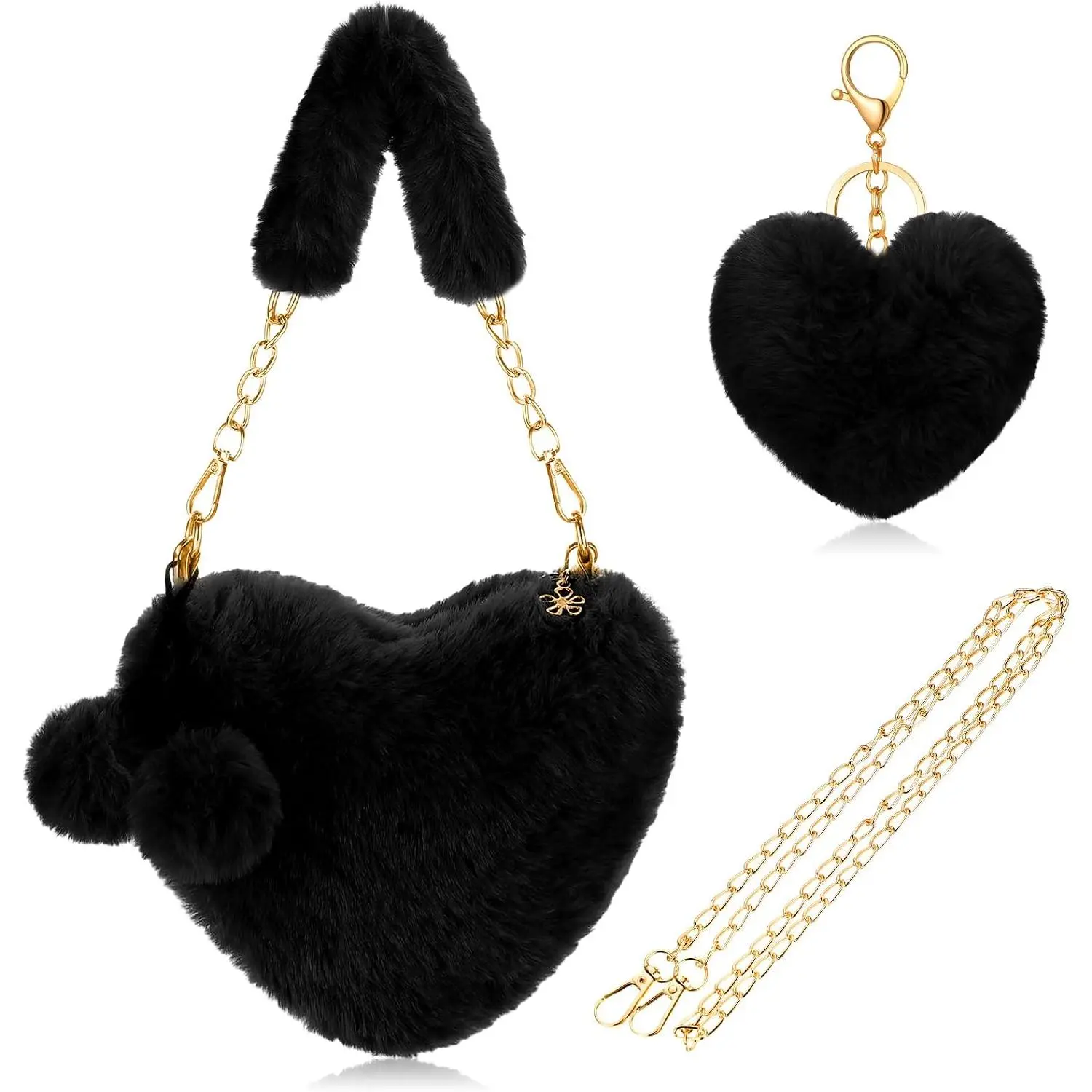 Valentine Furry Heart Shaped Purse  Faux   Bag Crossbody Handbag for Women Girl