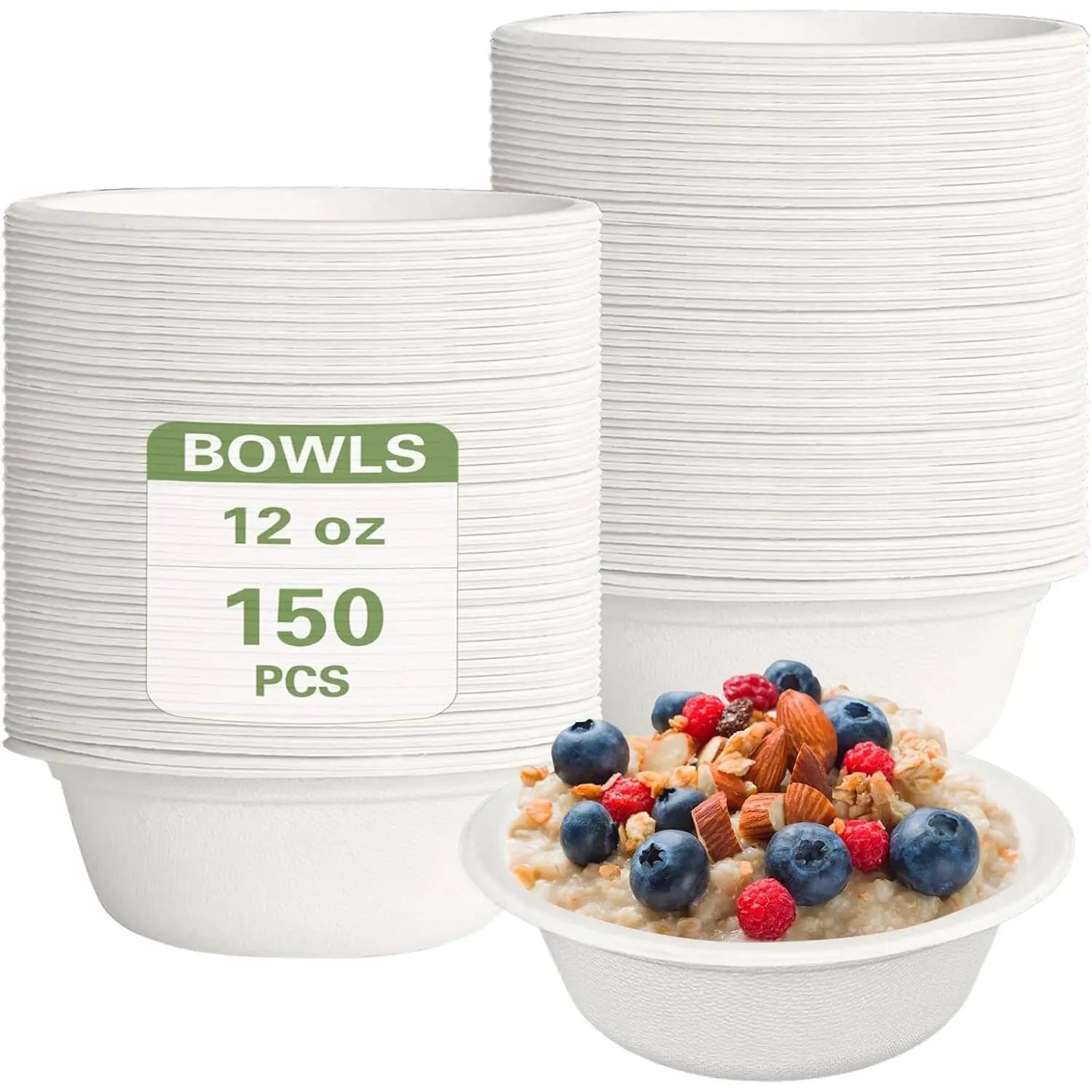 Disposable Paper Bowls,Compostable Paper Bowls Bulk,Heavy Duty Disposable Bowls Perfect for Hot Food and Salad,Dessert,Milk,Cereals