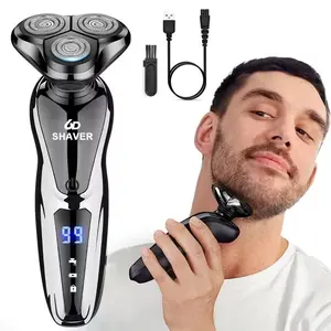 Men's Three-In-One Rotary Electric Shaver Set, Wireless Charging Razor, Replaceable Trimmer Heads, Digital Display, Fast Charge, Perfect Gift