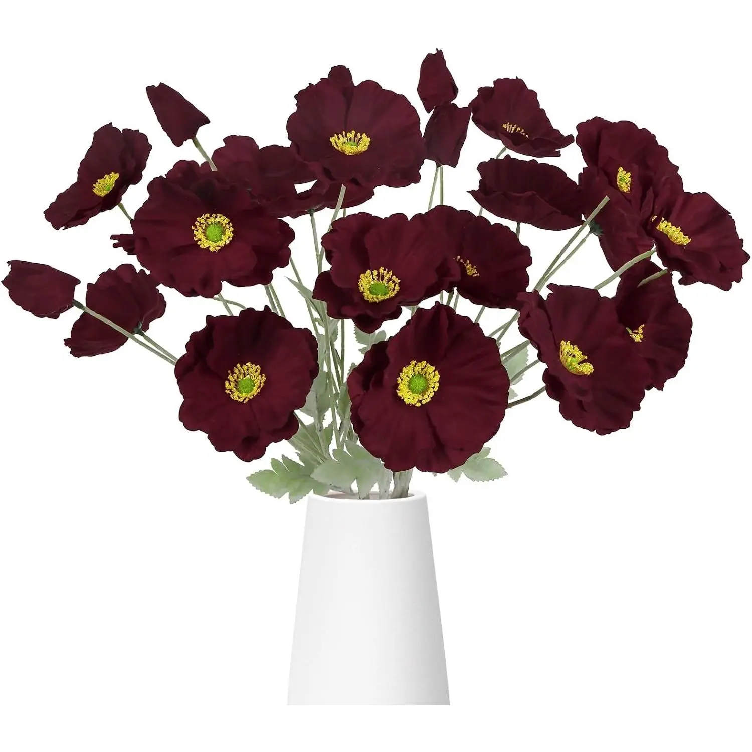 6PCS Velvet Artificial Poppy Flowers Burgundy Fake Poppies Faux Flowers with Buds for Vase Table Centerpiece Home Wedding Party Garden Decor(Burgundy)
