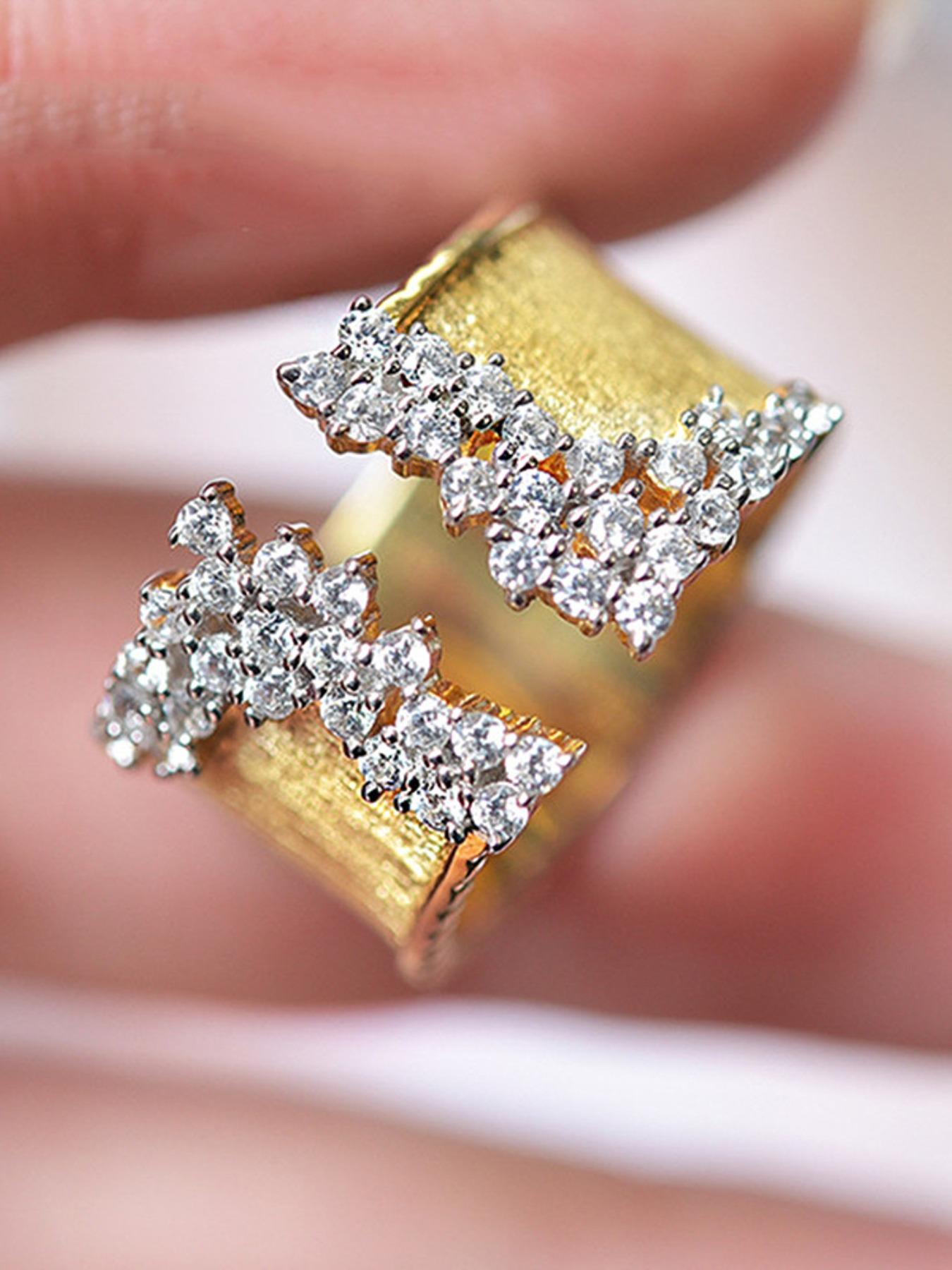 Rhinestone Cuff Ring, Fashionable Jewelry for Women for Party, Daily Clothing Decor, Trendy All-match & Exquisite Jewelry for Birthday Gift