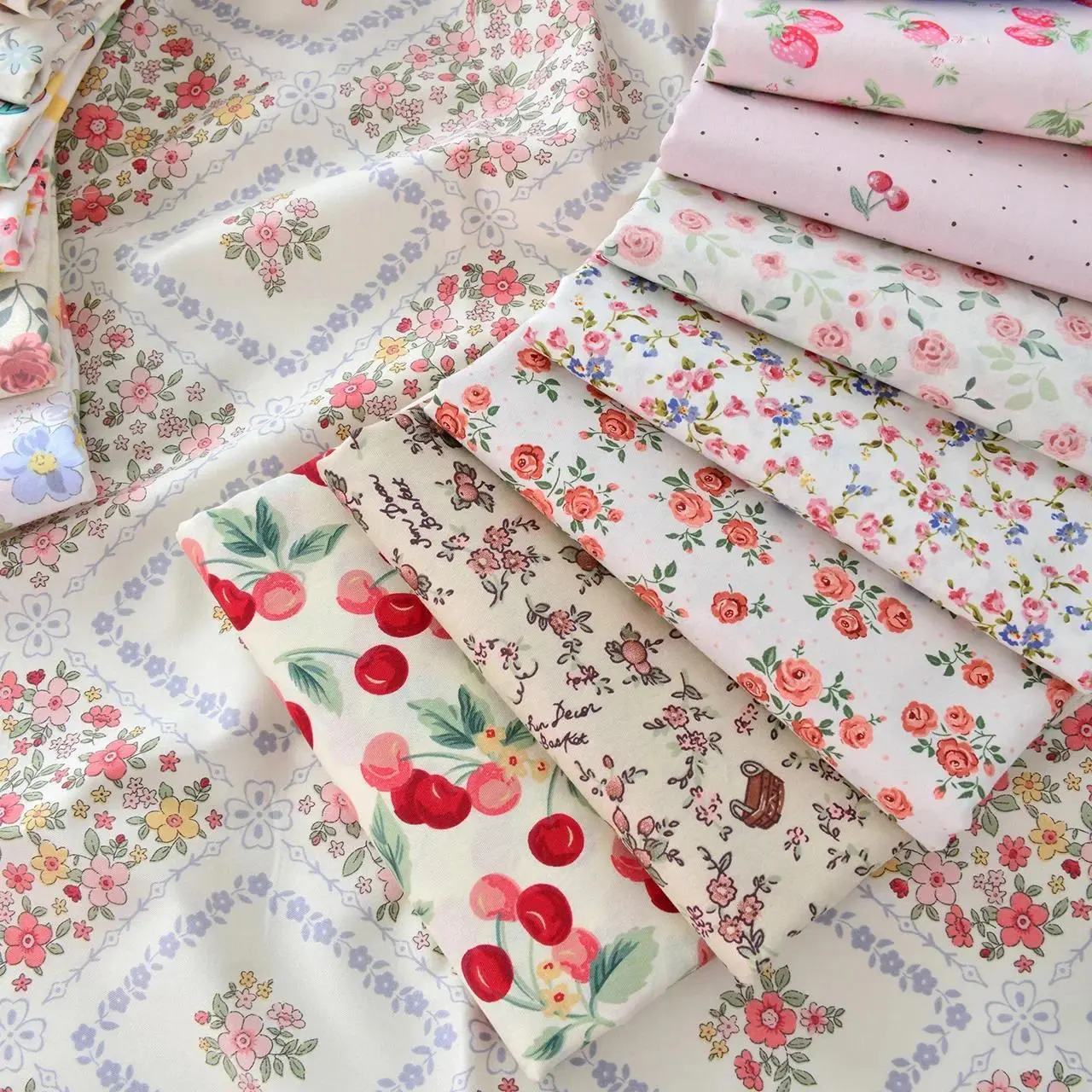 160x50cm 40s New Cotton Twill Fresh Fabric with Country Style Floral Print for Handmade Clothing and Bedding Sewing Cloth