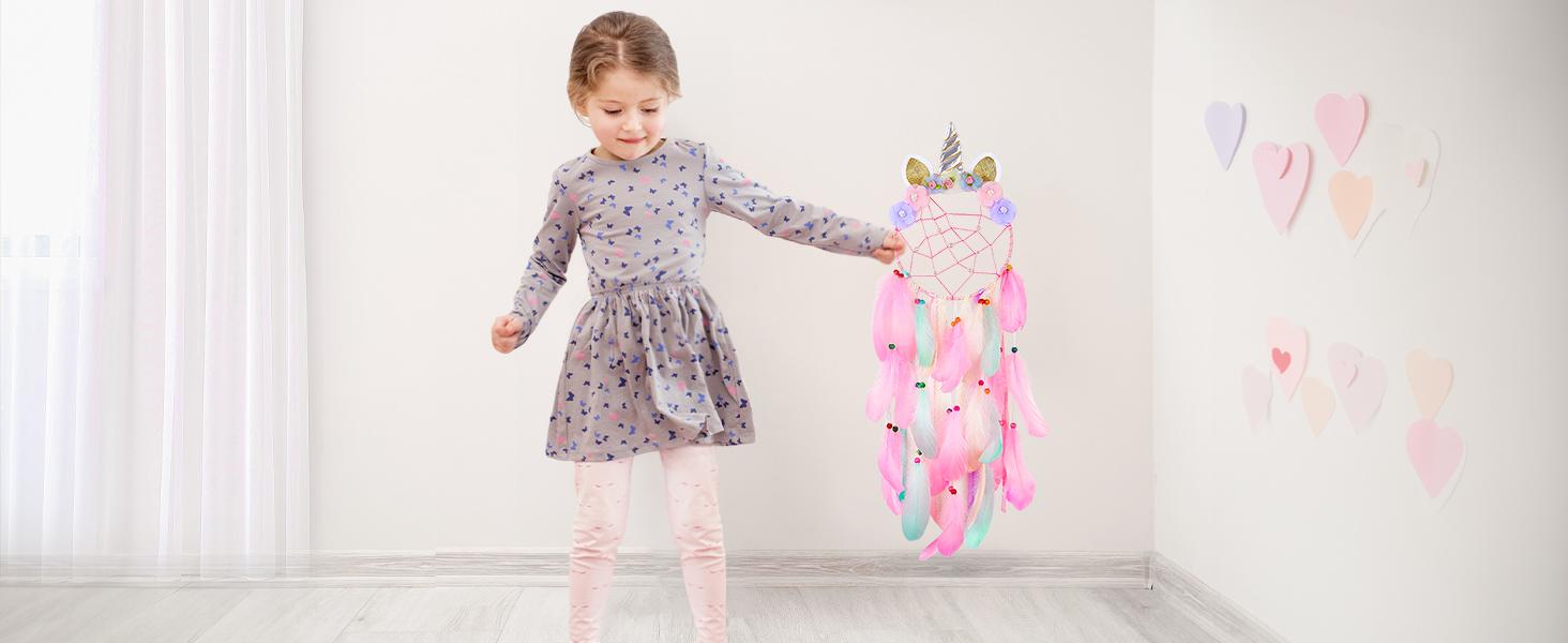 Dream Catchers  Unicorn Wall Decor for Girls Bedroom Flower Feather Wall Hanging Decoration