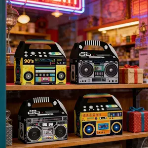 12pcs Retro Radio Shape Gift Box Handle Accessories, Creative Party Gift Packaging, Holds Candy Popcorn Chocolate, Birthday Event Souvenir Decor