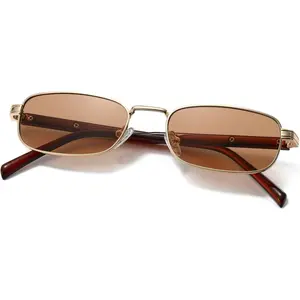 Trendy Rectangular Retro Sunglasses Mens Womens Classic Rectangle Glasses Small Fashion Thin Slim Square Shades