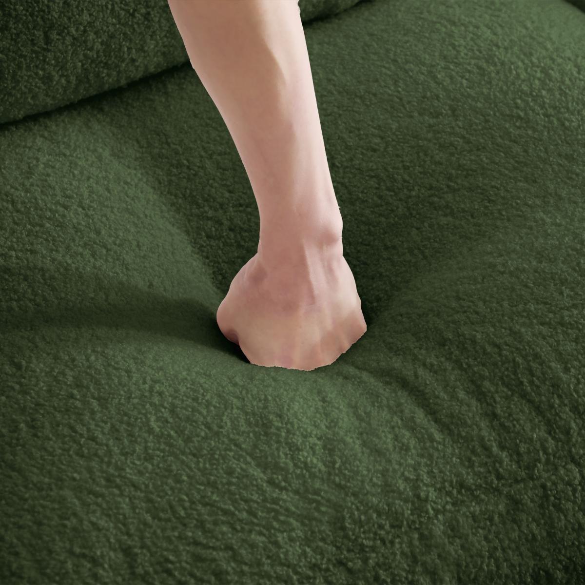 Teddy Fabric Soft Cloud-like Loveseat Sofa,Curved Backrest and Armrest with Curved Lumbar Pillows, Modular 2 Seater Couch with Supportive Double-layer cushion, Green