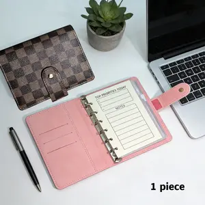 A7 Budget Mini Binder Wallet Planner Notebook, Faux Leather Grid Diary, 45 Lined Pages, 6 Zipper Pockets, Multifunctional Spiral-Bound Academic Planner for Work, School and Logs
