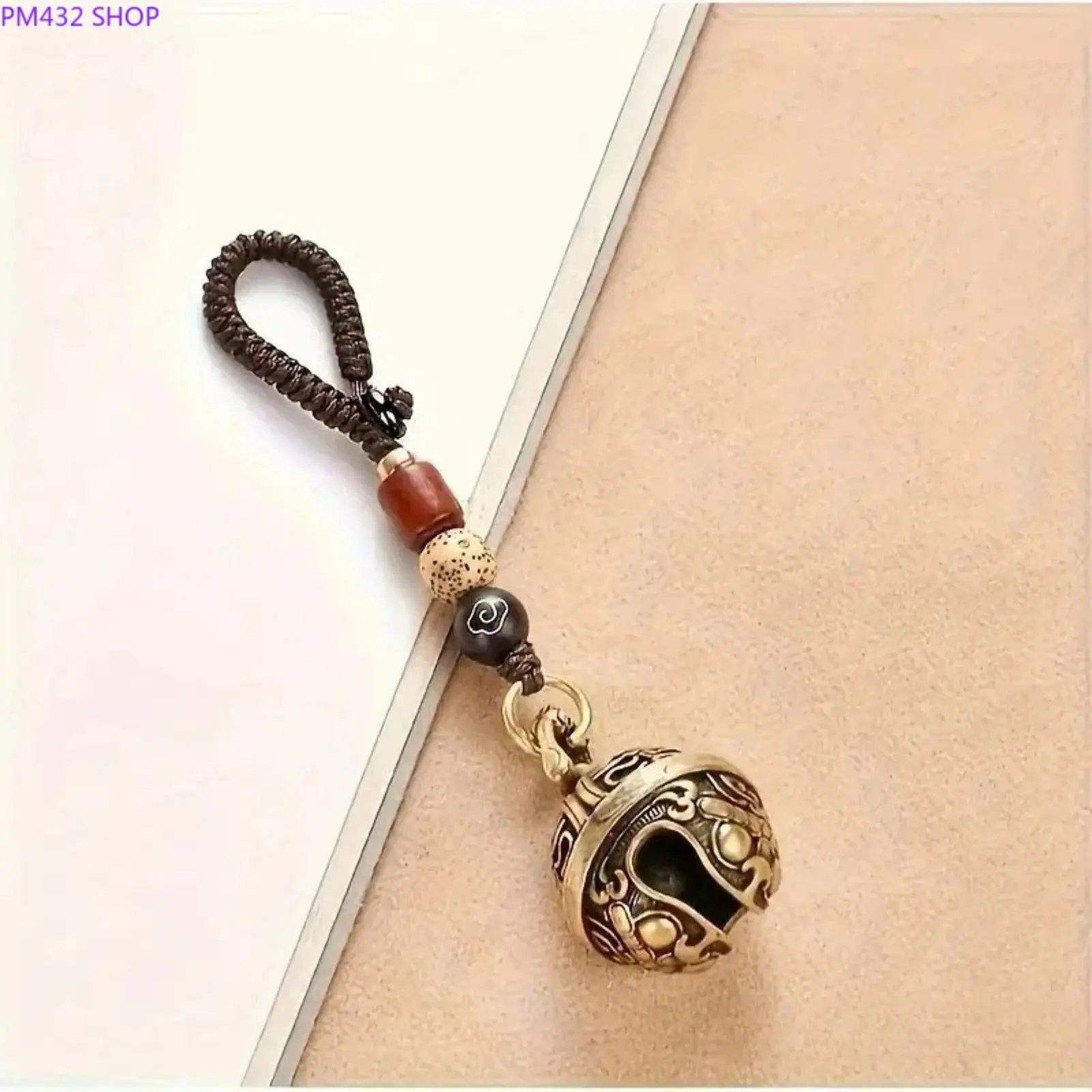 1pc Vintage Copper Alloy Bell Keychain - Brass Pendant Split Ring, Bag Charm for DIY Craft Decoration, Ideal for Craft Lovers