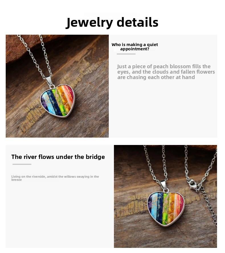 Premium Natural Imperial Stone 7-Color Heart Pendant Necklace – Luxury Classic Gemstone Jewelry – Best Gift for Girlfriend & Mom – Trending Accessory