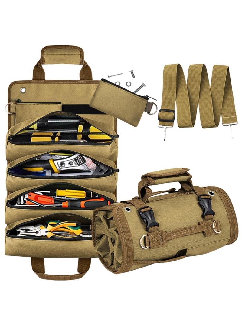 Black Portable Foldable Nylon Tool Bag, Convenient Tool Pockets, Multi-grid Zipper Tool Organizer with Removable Zipper Bags, Portable Tool Storage Bag for Home for Father's Day Gift, Tool Storage Kit