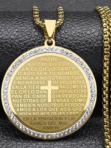 The Lord's Prayer God Cross Bible Spanish Verse Necklace for Women Men Stainless Steel Jesus Chain collar hombre