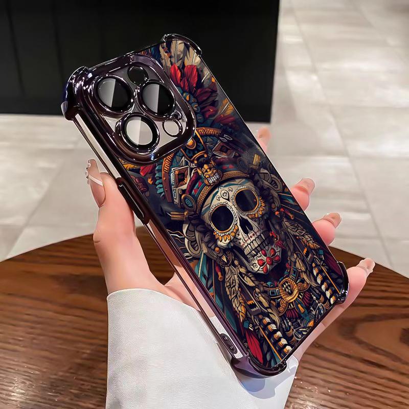 Premium Indian-inspired skull pattern Designed for iPhone 17/16/15/14/13/12/11 Pro Max Plus Electroplating luxury transparent four corner anti drop and shockproof Phone Case 140 face phone case Protector Screen Protector Protection Cover Casing Cellphone