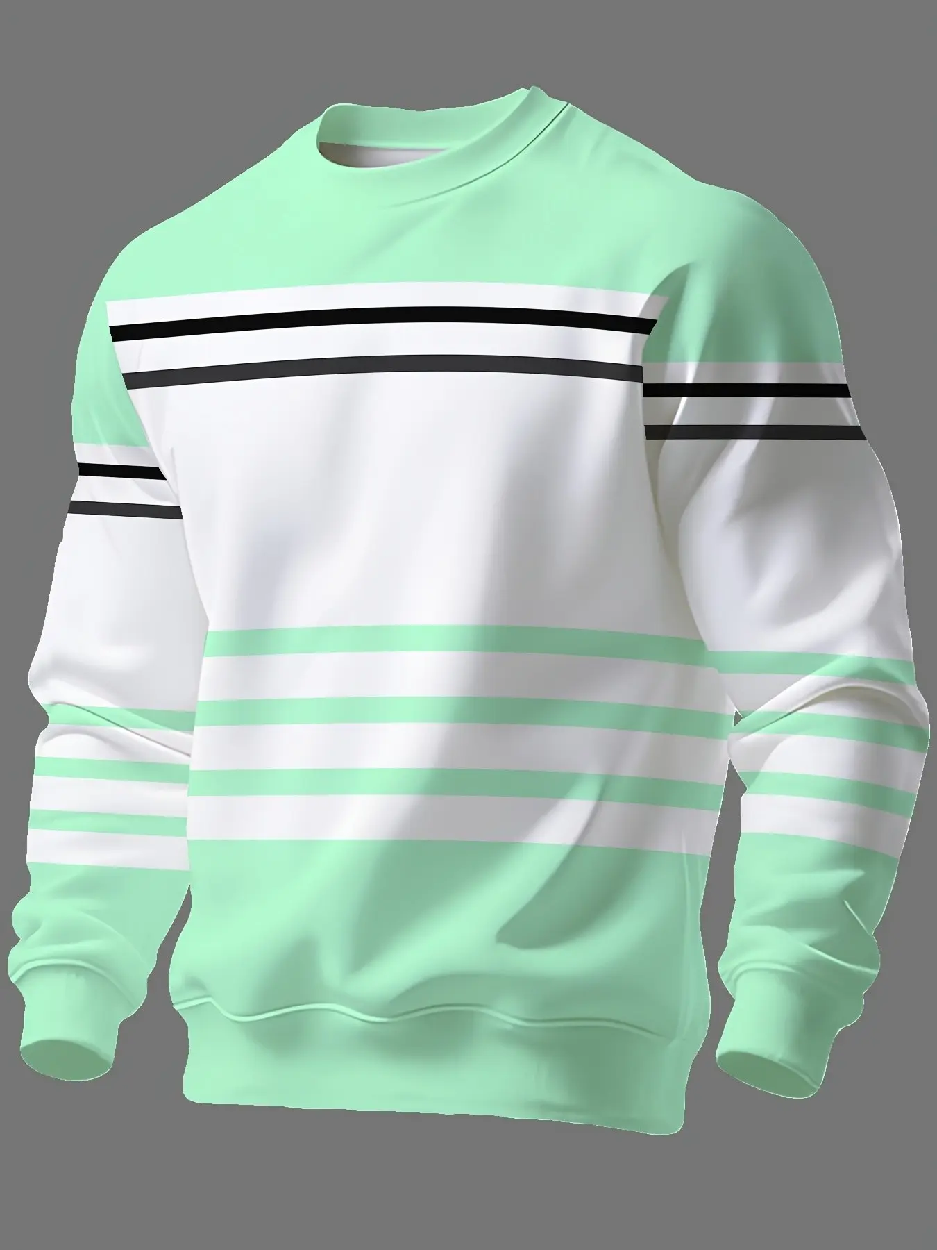 Men's Spring & Fall New Long Sleeve Sweatshirt, Simple Striped Multi-Color Print, Casual Fitted Round Neck, Unisex Fashion Top