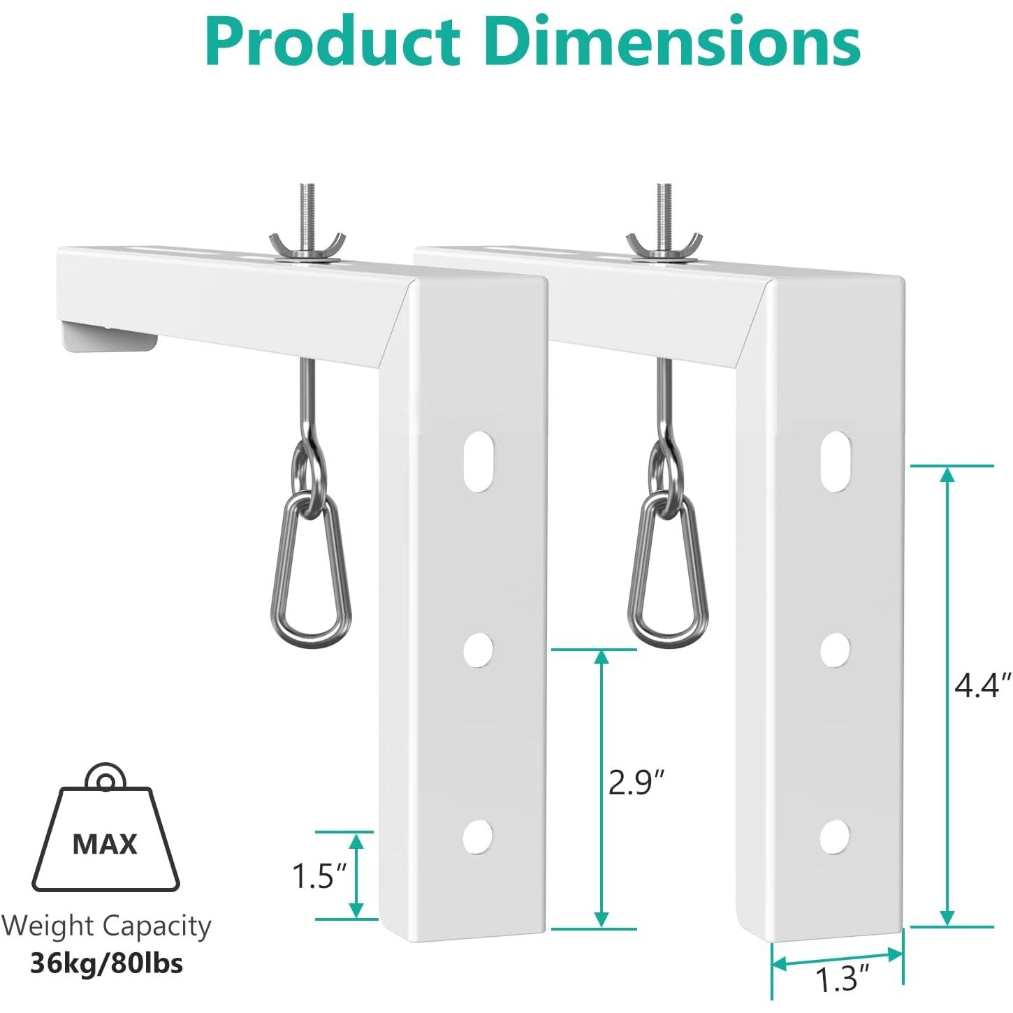 Universal Projector Screen Ceiling Mount, Wall Hanging Mount L-Brackets, 12 inch Adjustable Extension with Hook Kit,  Projector Screen Placement Hold up to 80 lbs (PSM001XL-W), White