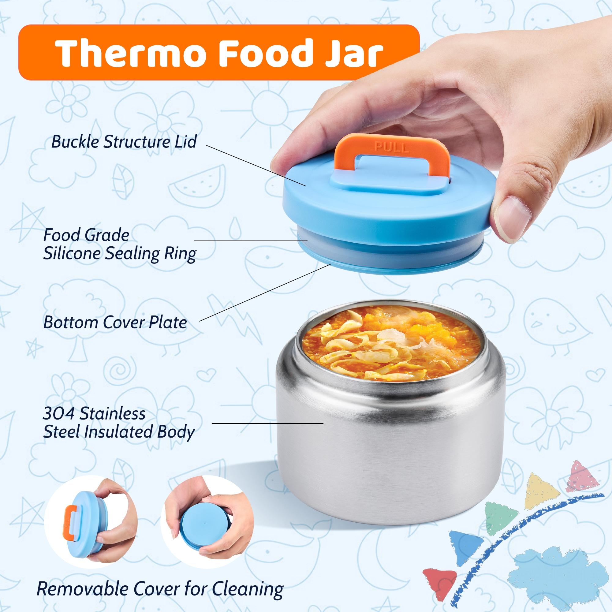 Wide Body Lunch Box Set with 8oz Insulated Container, Snack Compartment, Sauce Holder, BPA Free Leak-Proof Design for Meal Prep