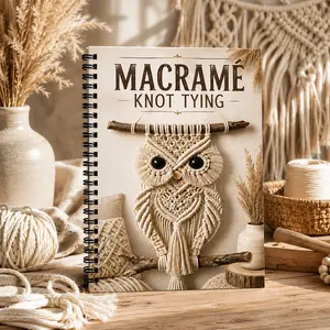 Macramé Knot Tying Guide, A5 Spiral Binding, 20 Basic Knots Tutorial, Owl Wall Hanging DIY Book, Handmade Rope Crafting Manual