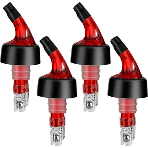 Automatic Measured Bottle Pourer - Quick Shot Spirit Measure Pourer with Dust Caps for Wine Cocktail Home Bar Tools - 1.5oz/45ml(Red, 4 Pack)