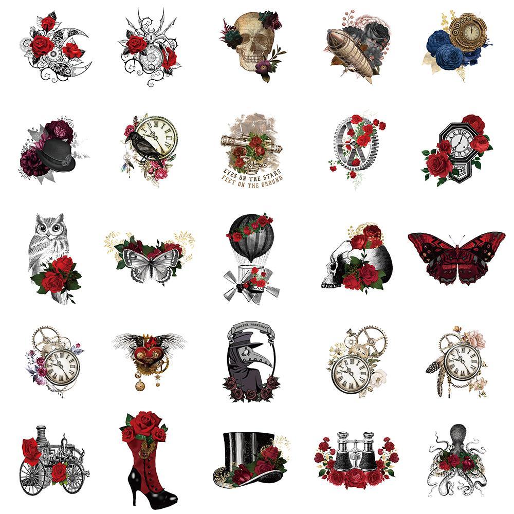 Creative Skull & Rose & Ghost Pattern Decal Sticker, 50pcs Waterproof Self Adhesive Decor Paper, Decor Sticker for Gift Greeting Card Water Bottle Laptop Phone