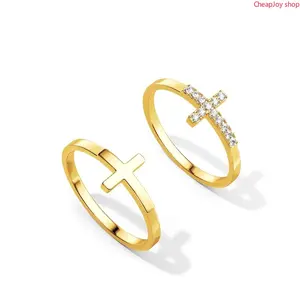 2pcs Cross Rings For Women Girls Dainty Trendy Stackable Ring Set Thin Cz Cross Finger Rings For Women Non Tarnish Simple Statement Rings Wedding Bands Jewelry Size 5-10 For Easter summerwins