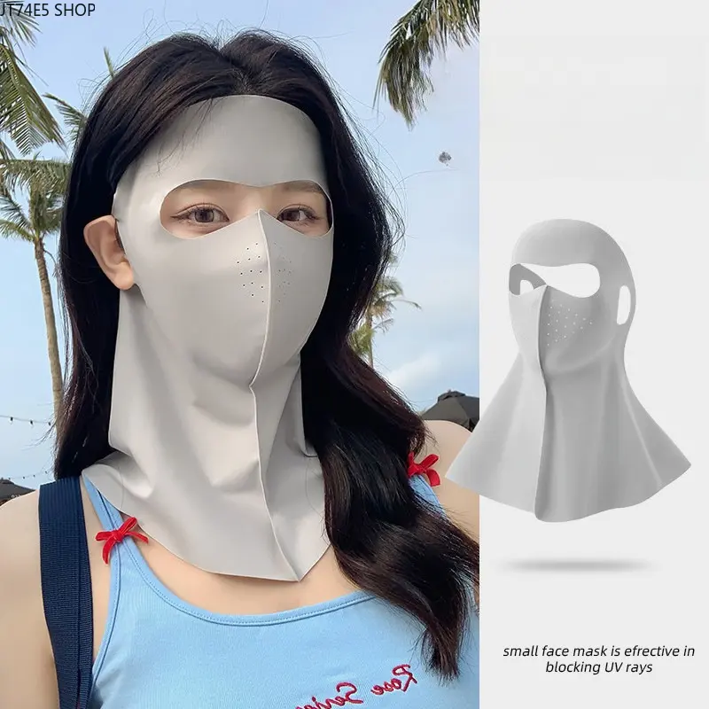 Women Full Face Ice Silk Sunscreen Mask, Lightweight UV Protection Breathable Sun Cover for Cycling Outdoor