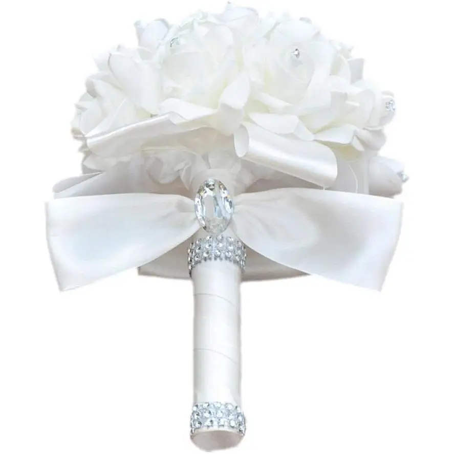 Wedding Bouquets for Bride, Wedding Bouquet Bridesmaid, Bridesmaid Holding Flowers for Wedding Decoration (White+White)