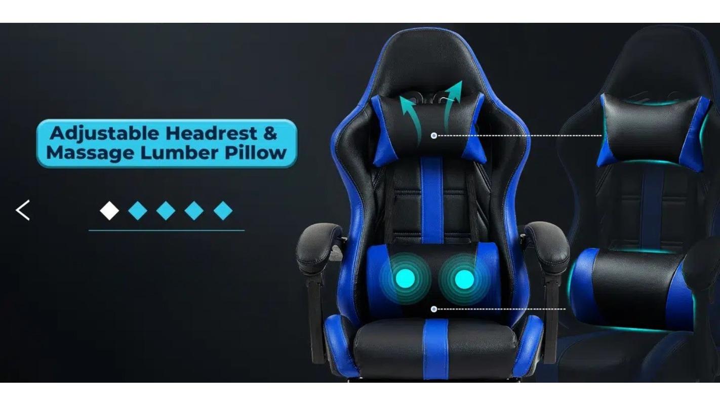 PU Leather Gaming Chair with Footrest, Ergonomic Computer Chair with Massage Lumbar Support
