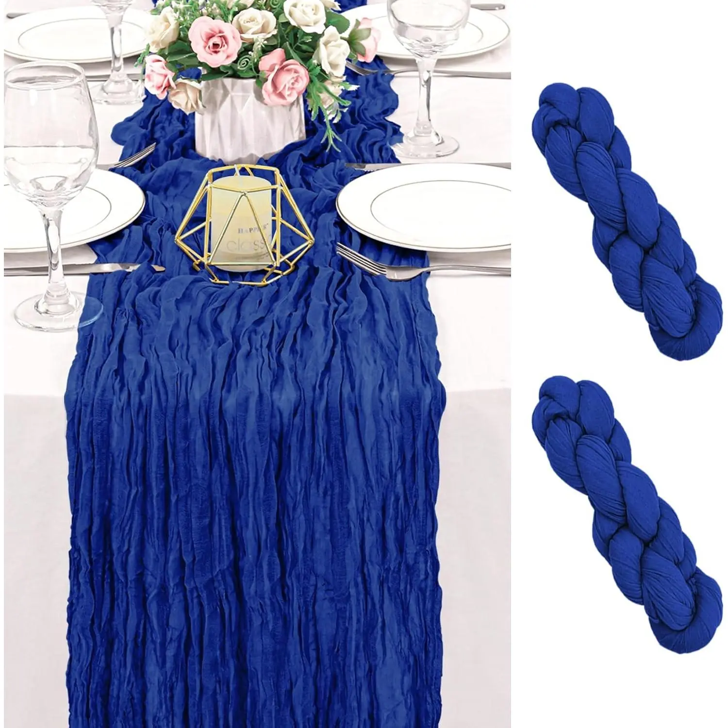 2 Pack 10 FT (120 Inch) Royal Blue Cheesecloth Table Runner, Boho Rustic Sheer Gauze Romantic Table Runner for Bridal Shower Baby Shower Wedding Birthday Easter Holiday Home Decor