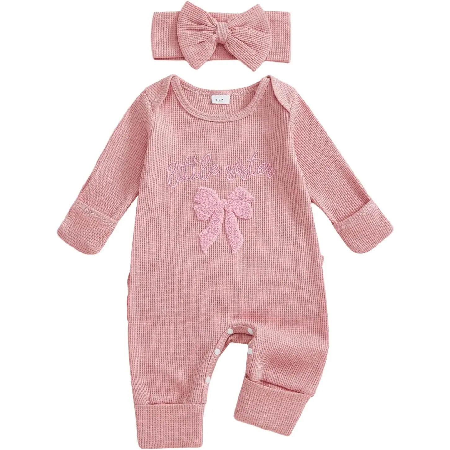 Waffle Knit Bow Little Sister Bean