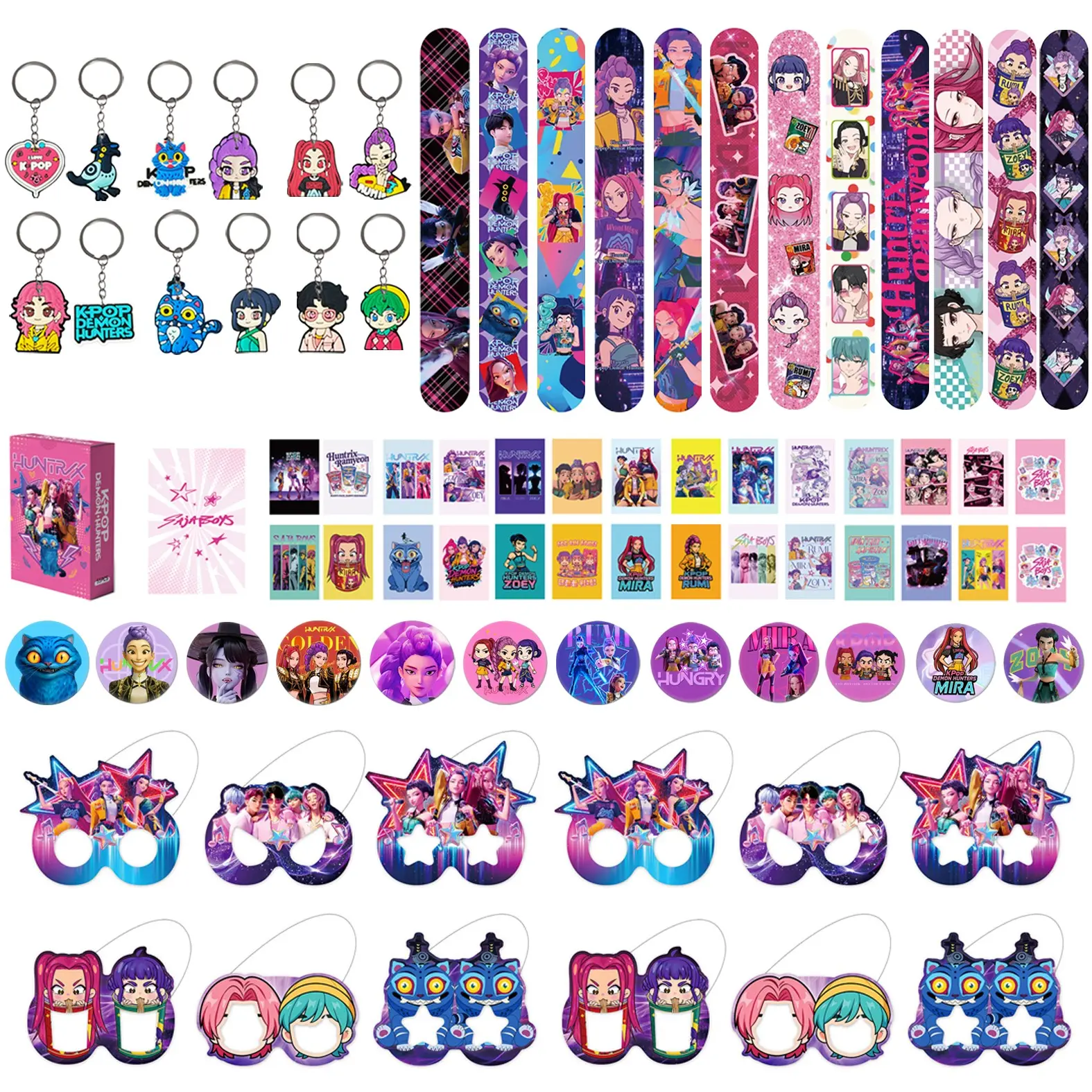 Korean Cartoon Girl Group Birthday Party Gift Set, 5 Pieces, Includes Game Cards, Bracelets, Keychains, Party Glasses, Badges