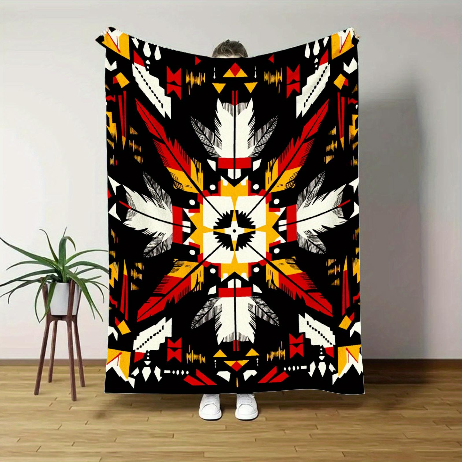 A Single Piece of a Soft And Lightweight Tribal Geometric Blanket Featuring a Southwestern Design in Black, Red, White, Gray, Beige, And Golden Brown. Suitable for All Seasons And Can Be Used on Sofas, Beds, During Camping A Single Piece of a Soft And Lightweight Tribal Geometric Blanket Featuring a Southwestern Design in Black, Red, White, Gray, Beige, And Golden Brown. Suitable for All Seasons And Can Be Used on Sofas, Beds, During Camping