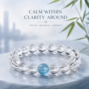 Clear Crystal Beaded Bracelet with Blue Accent - Anxiety Relief, Focus & Calm Tactile Anchor Bracelet for Meditation, Work & Sleep, Natural Stone Stretch Bracelet for Women Men, Stress Relief Mindfulness Jewelry Gift