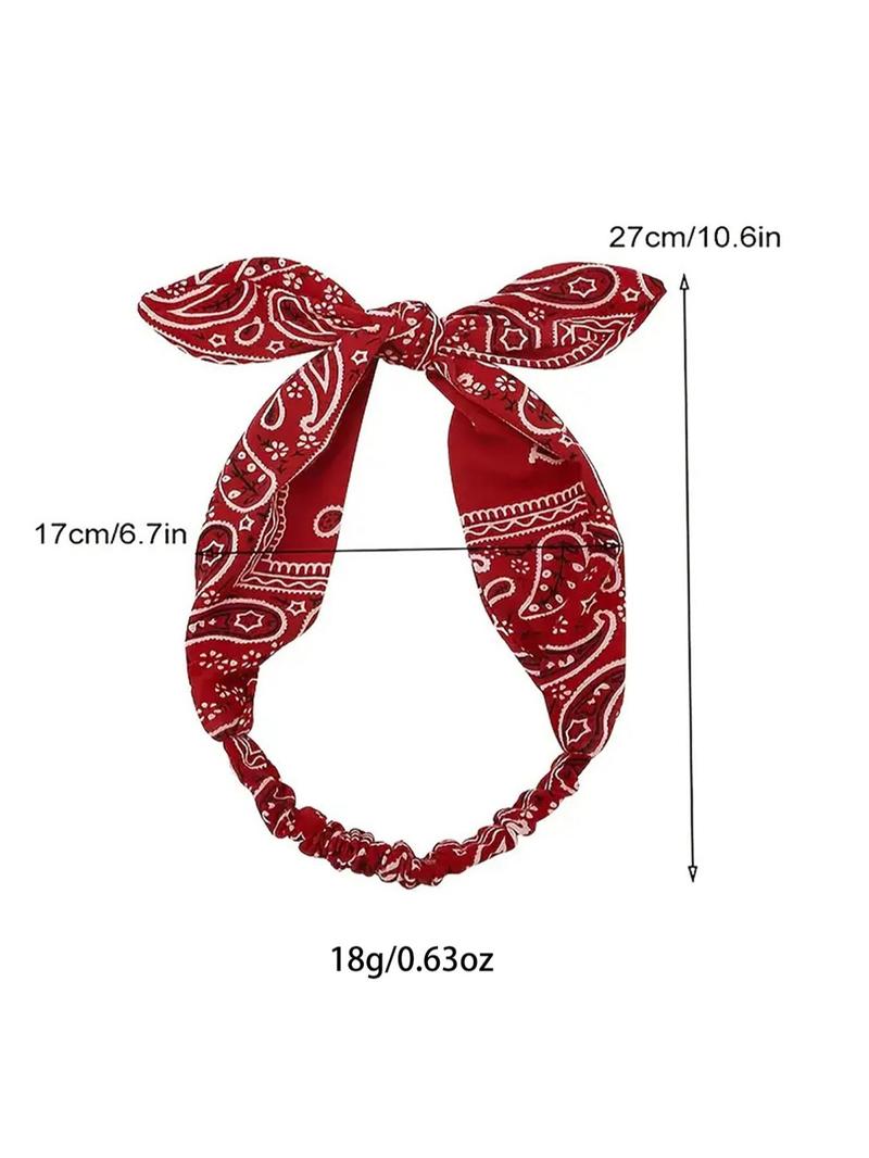 Boho Style Paisley Pattern Hair Band, Paisley-Pattern-Printed-Headband-Vintage-Bow-Knot-Elastic-Hairband-Women-s-Headwrap-With-Paisley-Flower-And-Rabbit-Ears-For-Festival-Decoration-Halloween-Mouse-Ears, Hair Bows Headbands, Knotted Headband