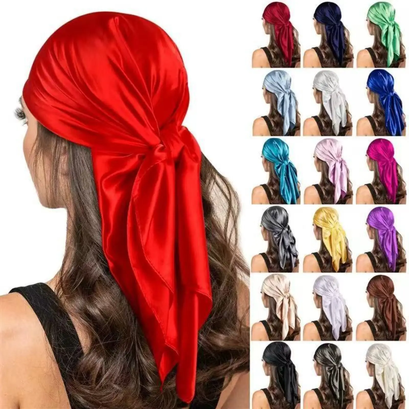 Women Solid Satin Tie Back Head Scarf, 2026 Silk Smooth Night Hair Bonnet, Anti Frizz Elastic Bandana Wrap, Glossy Silky Hair Cover for Sleeping Skincare Daily Hairstyle Matching