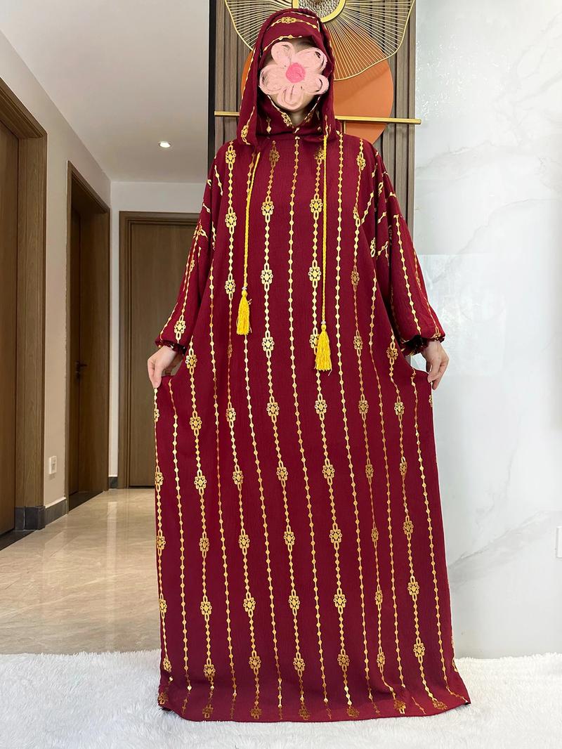 Islamic Abaya Kaftan Dress for Women 100% Cotton Soft Double Hat Cape Style Dubai Turkish Design Modest Outfit for Ramadan & Eid Loose Fit Modesty Muslim Clothing