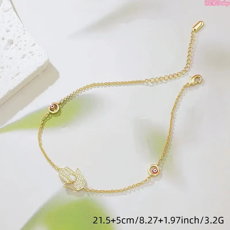 [WER21]Hamsa evil eye anklet, gold protection ankle bracelet, beach foot jewelry, cz hamsa hand anklet, adjustable women summer anklet