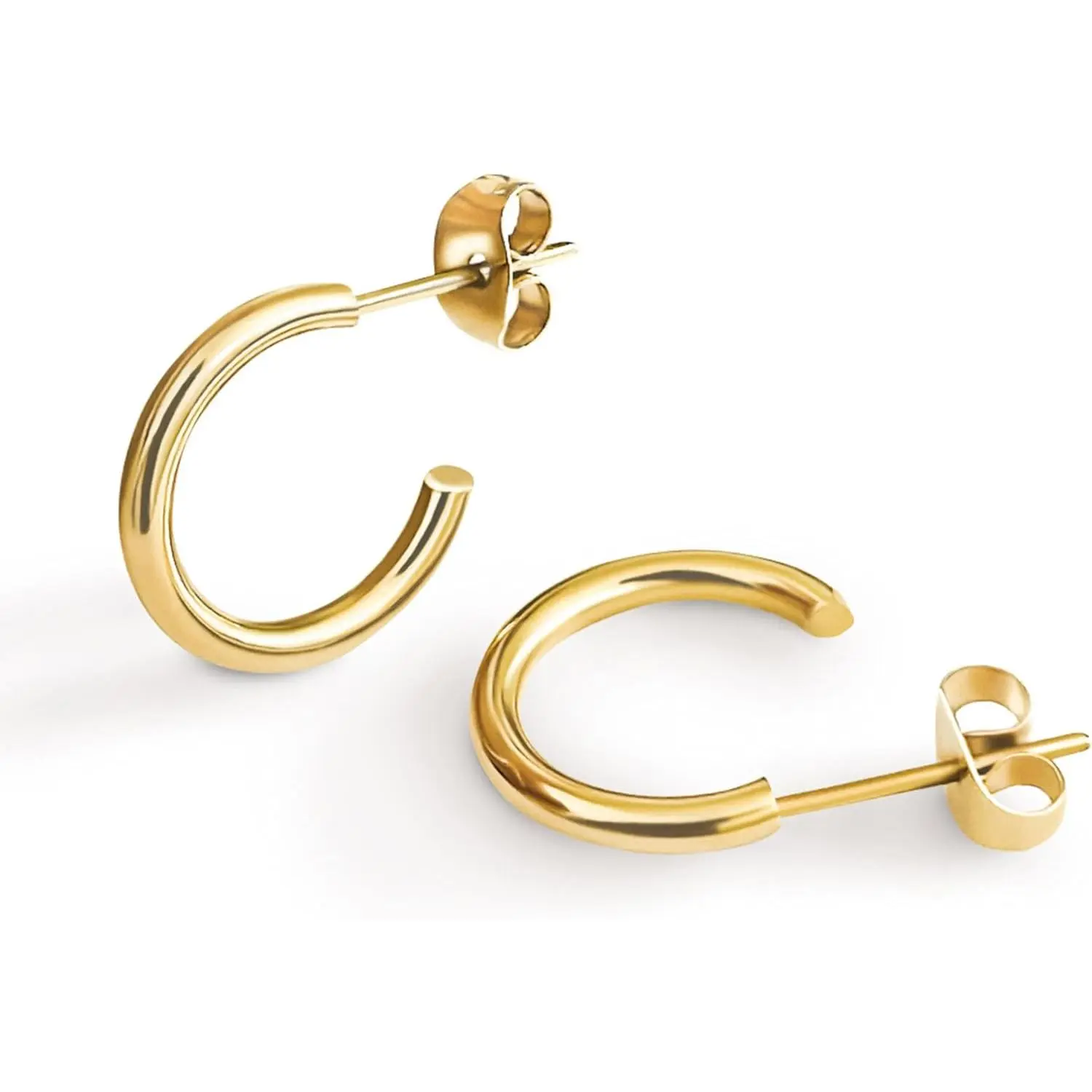 18K Small Gold Hoop Earrings For Women | Gold Plated Thin Tube Earrings | Lightweight, Hypoallergenic Chunky Gold Open Hoops (Gold, Silver)