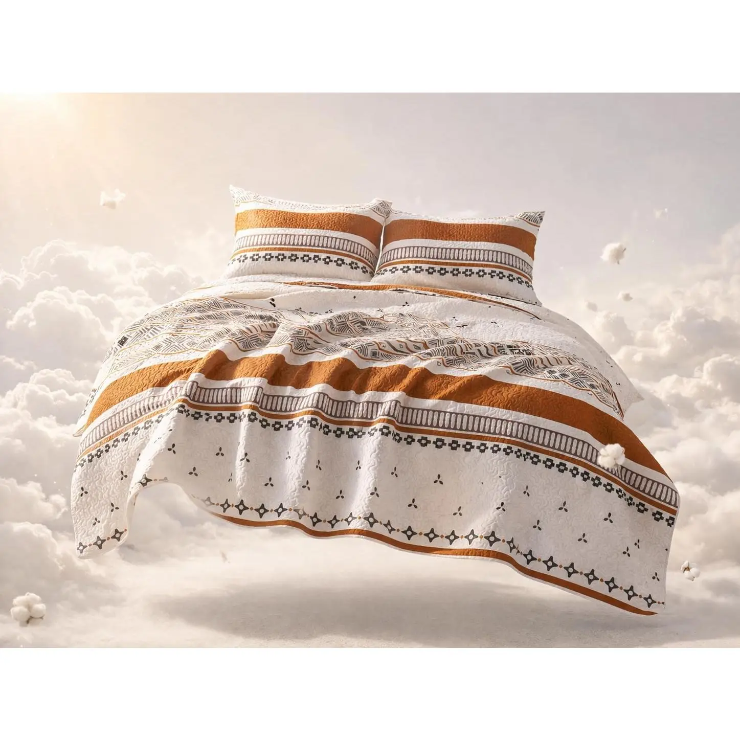 Bohemian Set Queen, Lightweight Boho Bedspread with Pillow Shams| Ultrasonic Quilted Soft Reversible Decorative Bedspread for Bedroom All Season Summer Blanket 3 Pieces