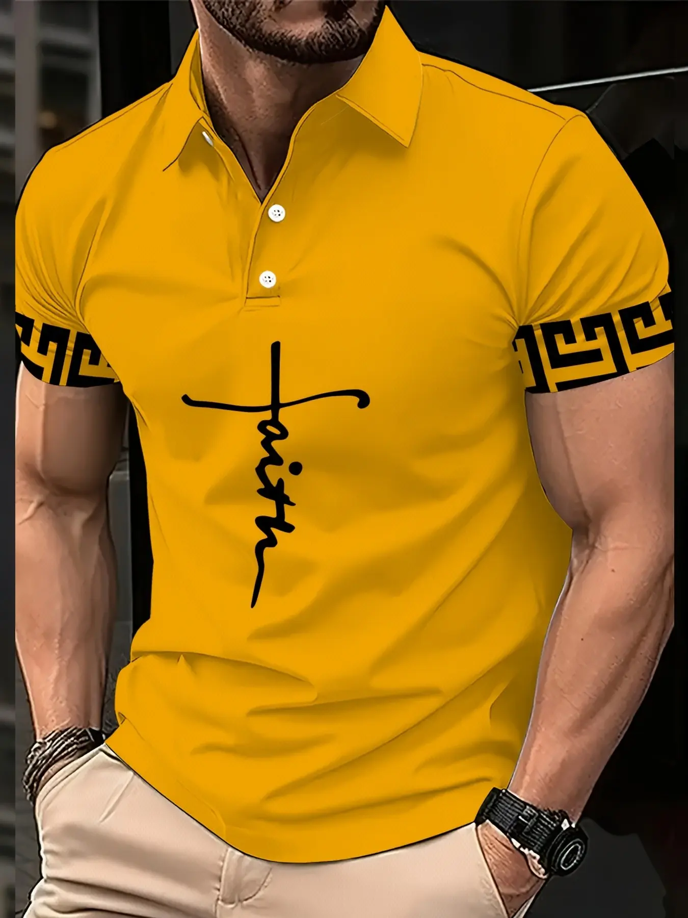 Men's Fashion Streetwear Short Sleeve 3D Print Polo Shirt, Casual Slim-Fitting All over Print, Summer Vacation Style Top