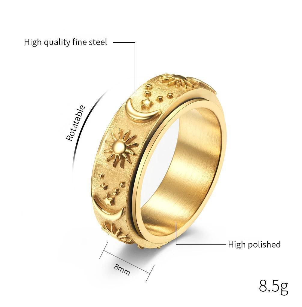 Stainless Steel Spinner Ring  Anxiety Fidget Rings for Relieving Stress Ring Eye of Horus Sun Moon Stars Promise Engagement Ring