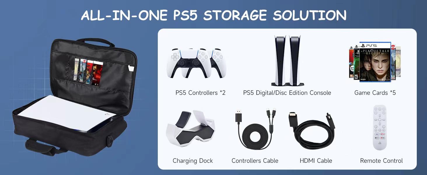 For PS5 Travel Case for PS5 Protective Case Bag Suitable for PS5 Disc/Digital Edition Console, Controllers, Game Cards, Headset For PS5 Travel Case for PS5 Protective Case Bag Suitable for PS5 Disc/Digital Edition Console, Controllers, Game Cards, Headset