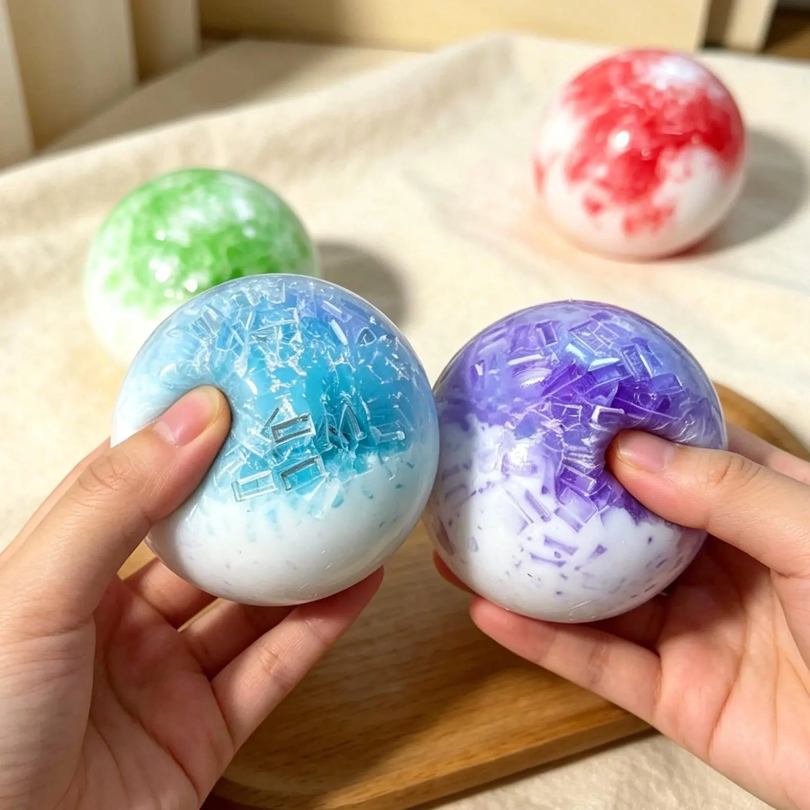 Crystal Bead Squishy Ball, Slow Rising Squeeze Toy, ASMR Crunchy Fidget Ball, Cute Desk Decor & Gift, Party Favor Gift